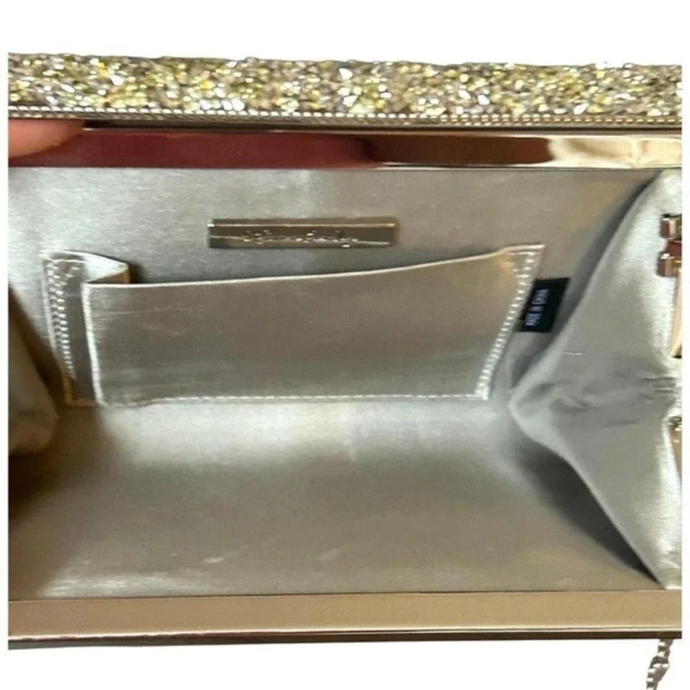Kate Landry Gold Glitter Evening Bag Party‎ Clutch Chain Strap Sparkly Purse
